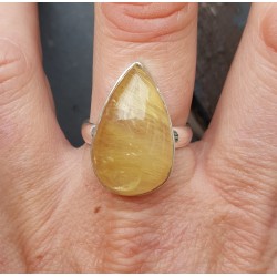 Zilveren ring met druppelvormige gouden Rutielkwarts 18.5 mm