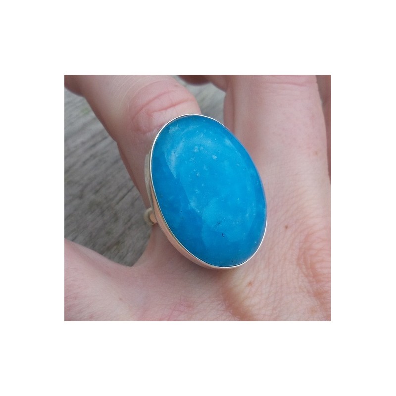 Zilveren ring gezet met ovale Smithsoniet maat 17.3 mm