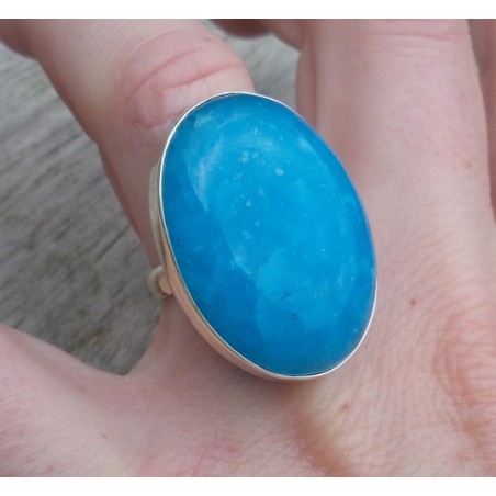 Zilveren ring gezet met ovale Smithsoniet maat 17.3 mm