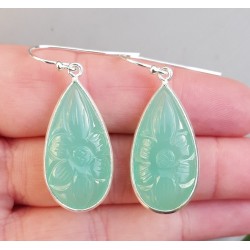 Zilveren oorbellen met uitgesneden aqua Chalcedoon