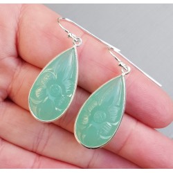 Zilveren oorbellen met uitgesneden aqua Chalcedoon