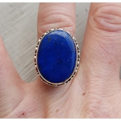 Zilveren ring ovale cabochon Lapis in bewerkte setting 17.3 mm