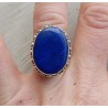 Zilveren ring ovale cabochon Lapis in bewerkte setting 17.3 mm