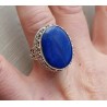 Zilveren ring ovale cabochon Lapis in bewerkte setting 17.3 mm