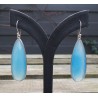 Zilveren oorbellen met smalle blauwe Chalcedoon