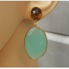 Vergulde oorbellen ovale Chalcedoon en Smokey Topaas
