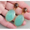 Vergulde oorbellen ovale Chalcedoon en Smokey Topaas