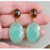 Vergulde oorbellen ovale Chalcedoon en Smokey Topaas