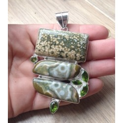 Zilveren edelsteen hanger met Peridot en Oceaan Jaspis