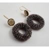 Vergulde oorbellen ronde Smokey Topaas en ring van Smokey Topaze
