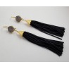 Vergulde tassel oorbellen van zwarte steentjes en druzy Titanium