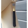 Vergulde tassel oorbellen van zwarte steentjes en druzy Titanium