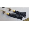 Vergulde tassel oorbellen van zwarte steentjes en druzy Titanium