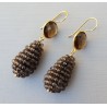 Vergulde oorbellen ronde Smokey en druppel van Smokey Topazen