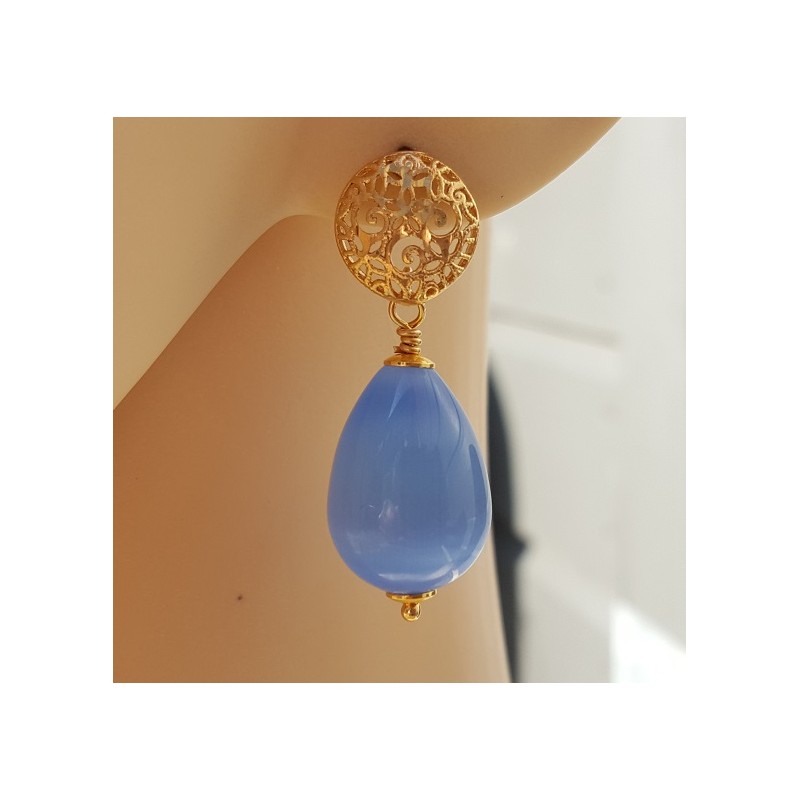 Oorbellen met blauwe Kattenoog briolet