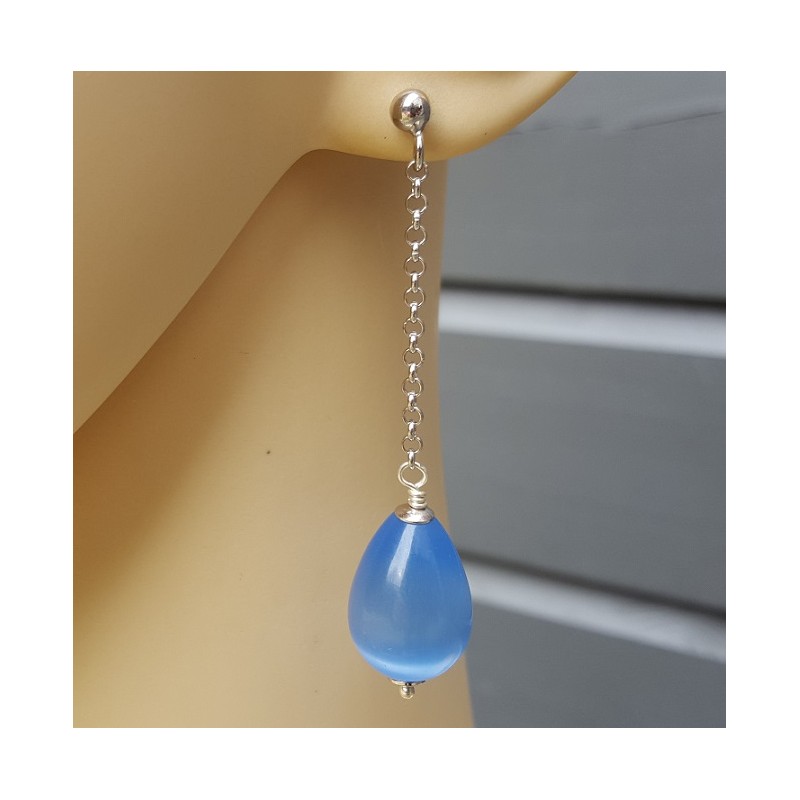 Oorbellen met blauwe Kattenoog