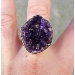Zilveren ring gezet met ruwe Amethist 20.5 mm