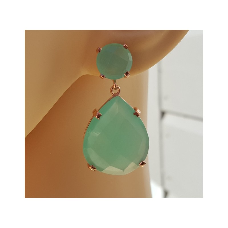 Rosé vergulde oorbellen gezet met aqua Chalcedoon