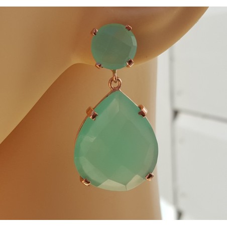 Rosé vergulde oorbellen gezet met aqua Chalcedoon