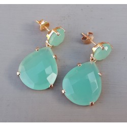 Rosé vergulde oorbellen gezet met aqua Chalcedoon