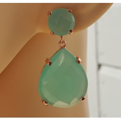Rosé vergulde oorbellen gezet met aqua Chalcedoon