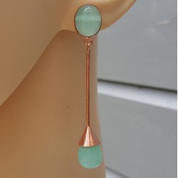 Rosé vergulde lange oorbellen gezet met aqua Chalcedoon
