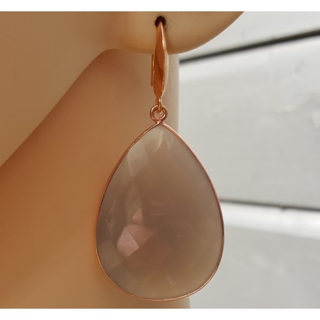 Rosé vergulde oorbellen met grote grijze Chalcedoon