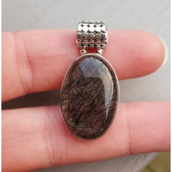 Zilveren edelsteenhanger ovale cabochon Toermalijnkwarts