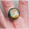 Zilveren ring gezet met ronde cabochon Labradoriet 17.7 mm