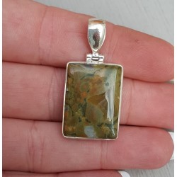 Zilveren hanger rechthoekige cabochon regenwoud Jaspis