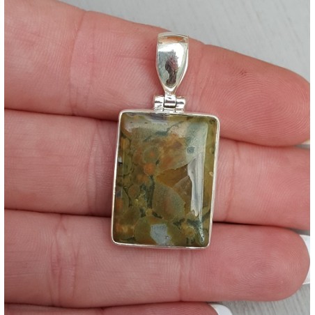 Zilveren hanger rechthoekige cabochon regenwoud Jaspis