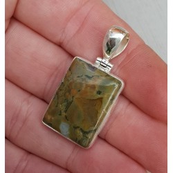 Zilveren hanger rechthoekige cabochon regenwoud Jaspis