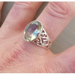 Zilveren ring gezet met ovale groene Amethist 19 mm