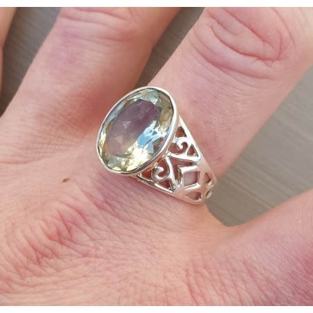 Zilveren ring gezet met ovale groene Amethist 19 mm