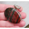 Zilveren hanger met dwarsliggende ovale cabochon Bloedsteen