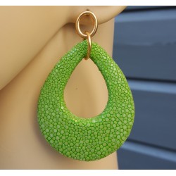 Oorbellen met druppel van appeltjes groene Roggenleer