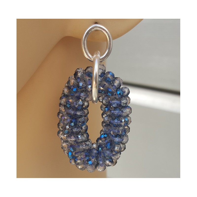 Zilveren hanger met blauwe kristallen ovale hanger