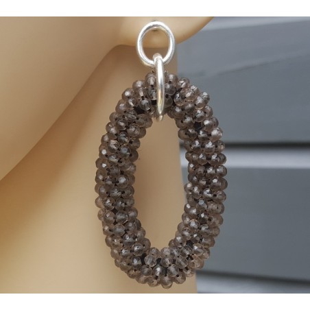 Zilveren oorbellen met grote ovale hanger van Smokey Topazen