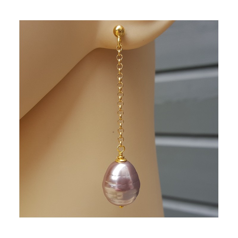 Oorbellen met lila Majorca parel