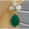 Vergulde oorbellen wit Chalcedoon, groene Onyx en groene quartz