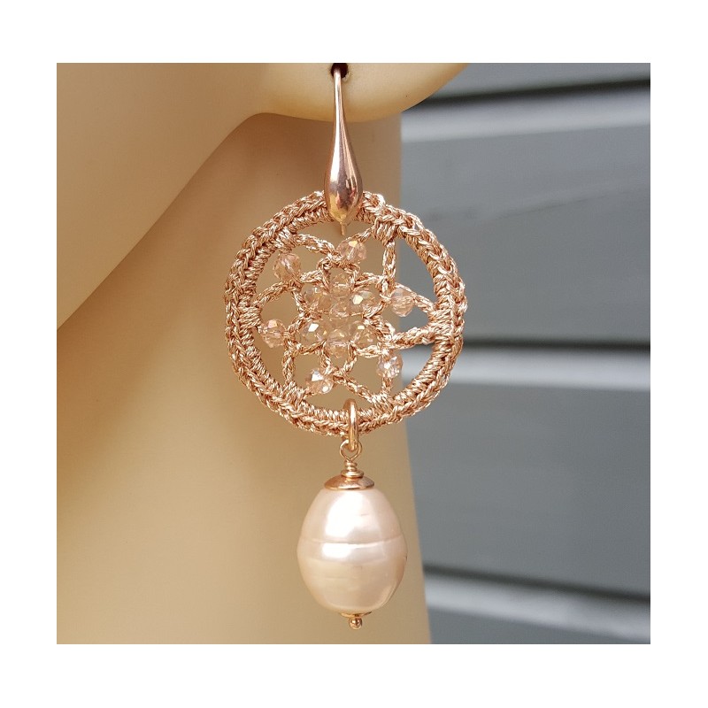 Oorbellen met Majorca parel en hanger met kristallen