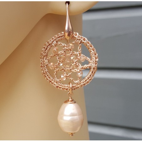 Oorbellen met Majorca parel en hanger met kristallen