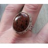 Zilveren ring met mahonie Obsidiaan in bewerkte setting 19 mm