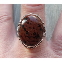 Zilveren ring met mahonie Obsidiaan in bewerkte setting 19 mm