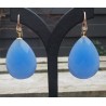 Vergulde oorbellen met grote facet blauwe Chalcedoon