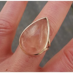 Zilveren ring gezet met druppelvormige cabochon Rozenkwarts 19 m