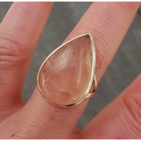 Zilveren ring gezet met druppelvormige cabochon Rozenkwarts 19 m