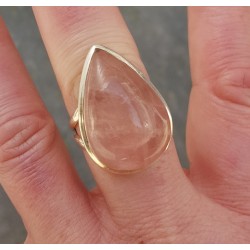 Zilveren ring gezet met druppelvormige cabochon Rozenkwarts 19 m