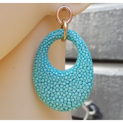 Oorbellen met ovale hanger van Turkoois blauw Roggenleer