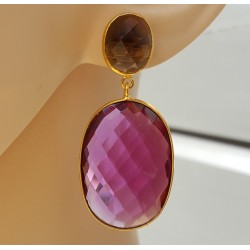 Vergulde oorbellen met Honey Topaas en roze Toermalijn quartz